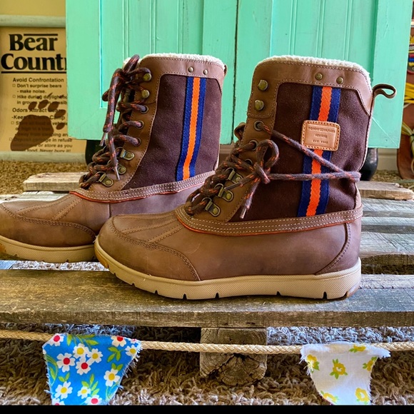 Vintage Tommy Hilfiger lace up side stripe leather boots in sable - Picture 3 of 7